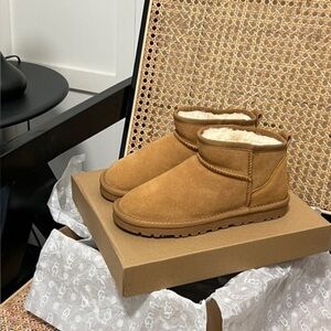 UGG Tan Ankle Boots with Shearling Lining